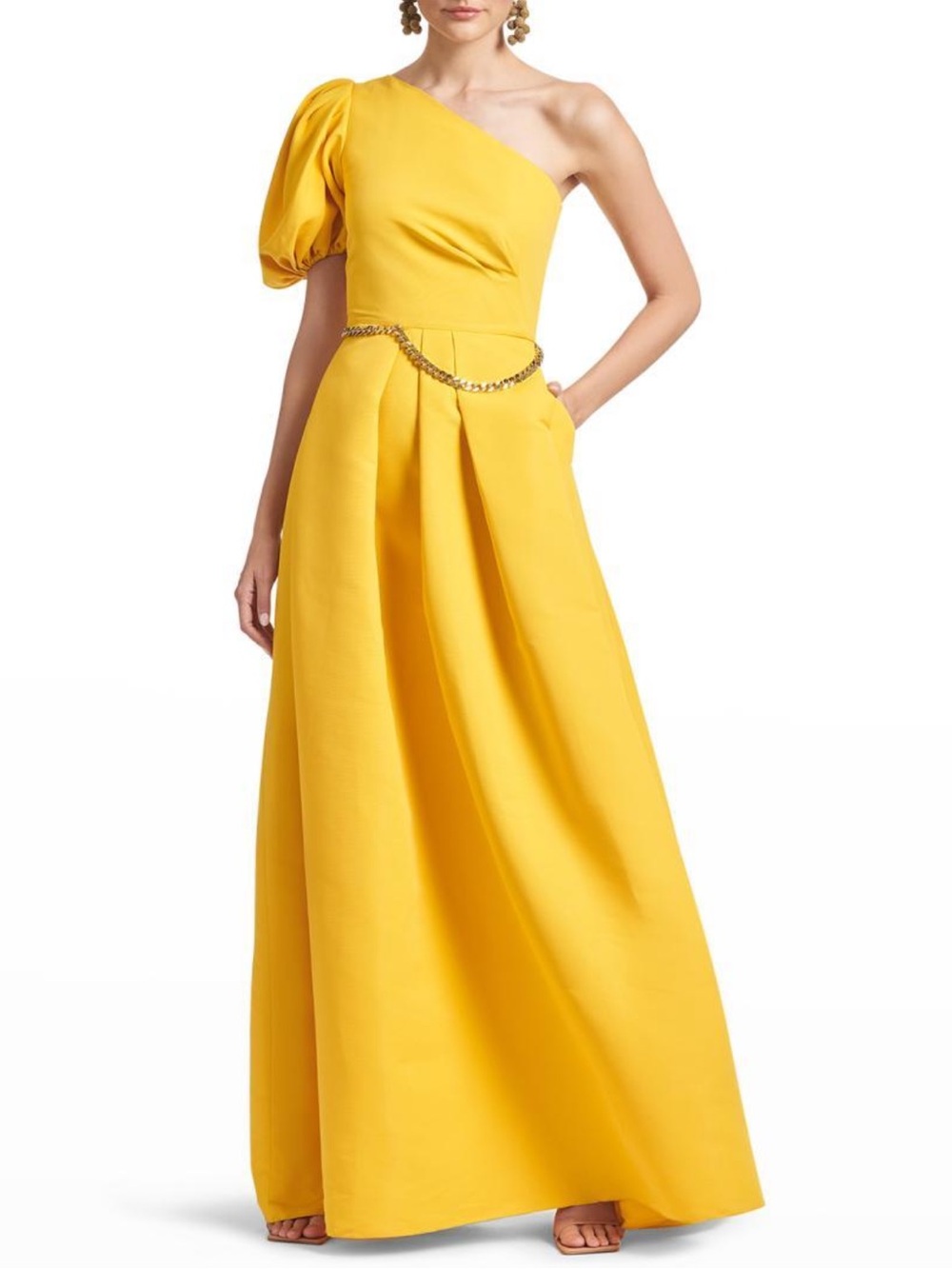Sachin + Babi Yellow gown w gold chain